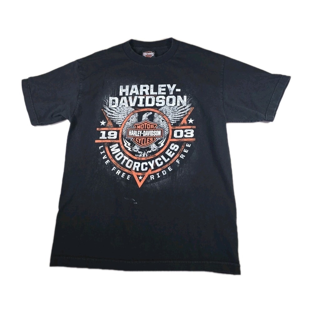 Harley‎ Davidson Live Free Ride Free black T-Shirt  Men's Shaiwassee Sz Medium